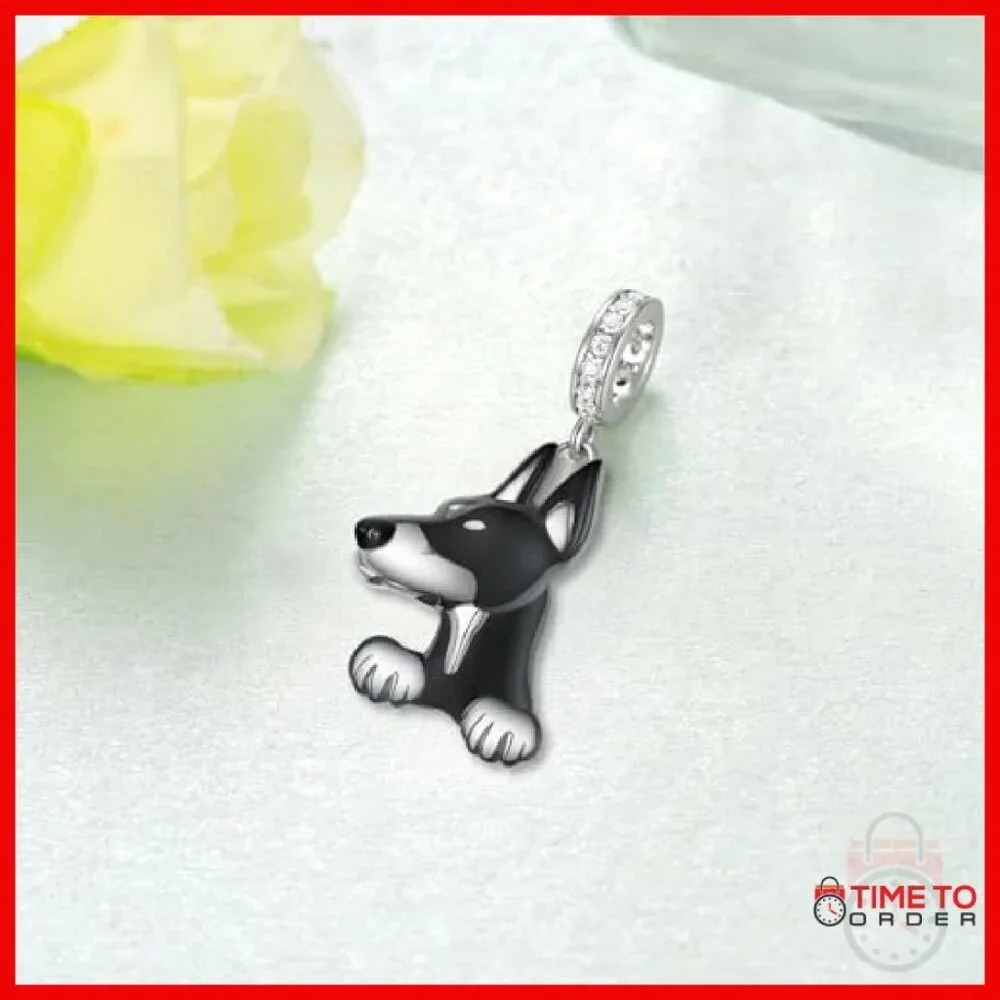 Sterling Silver Doberman Dog Charm 16mm 925 Silver Jewelry Gift